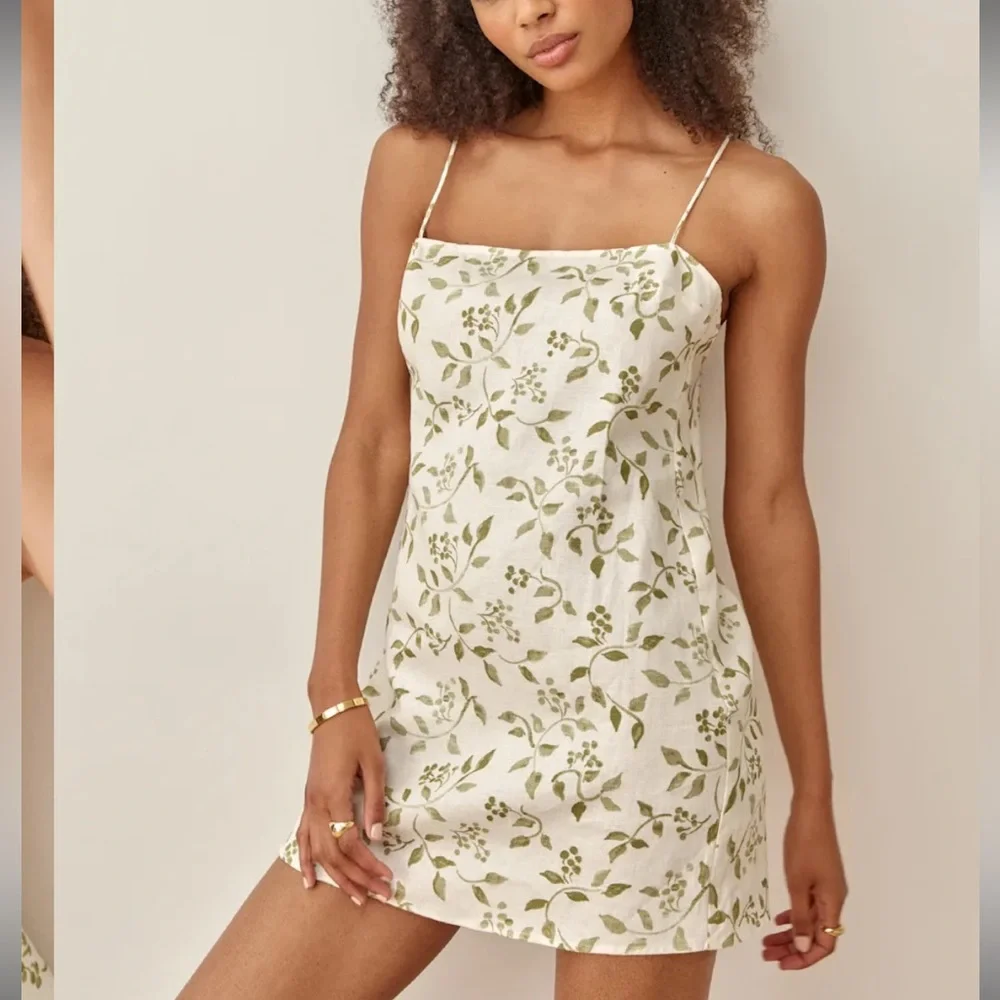 reformation NWT XL Vallarta 100% Linen floral boho swing mini dress - Picture 4 of 9